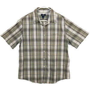 Dockers Plaid Poplin Men’s L 16.5 Short Sleeve Shirt Green Cream Casual